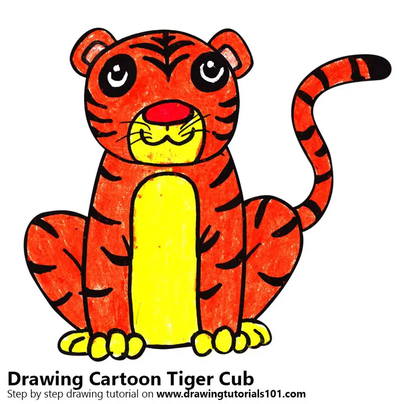 Cartoon Tiger Cub Color Pencil Drawing