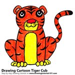 Cartoon Tiger Cub Color Pencil Sketch