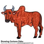 Cartoon Zebu Color Pencil Sketch