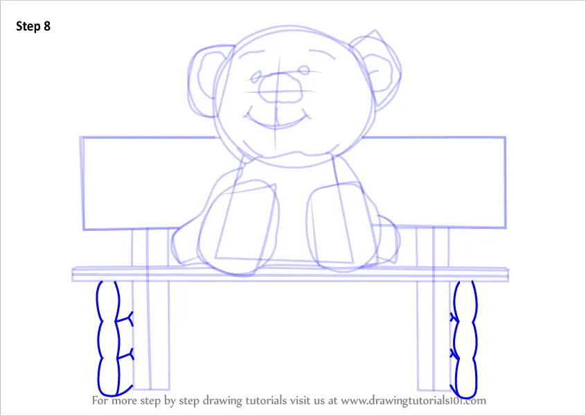 How to Draw Teddy Bear Sitting On Bench (Cartoons for Kids) Step by