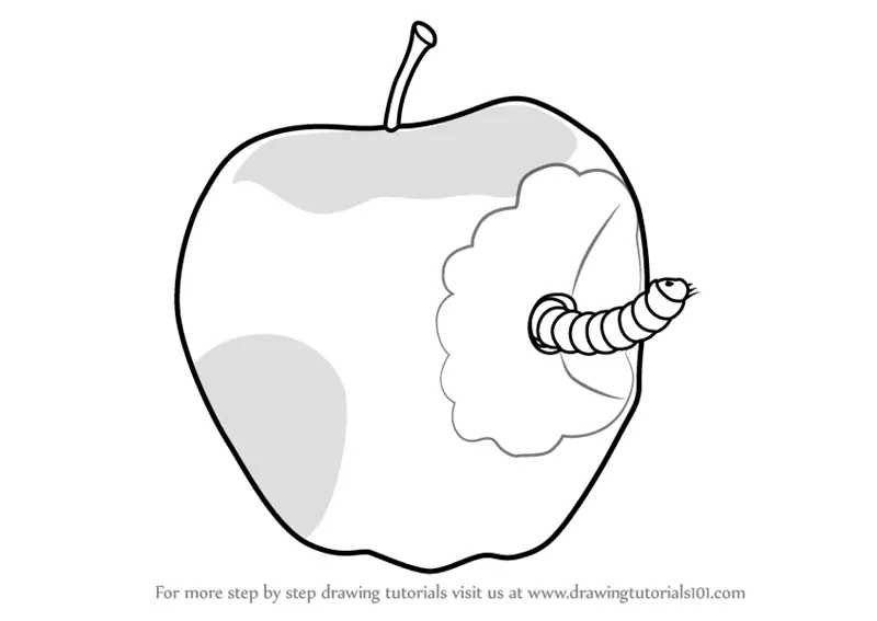 How to Draw an Apple with Worm (Fruits for Kids) Step by Step