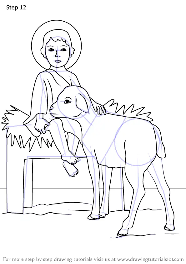 How To Draw Baby Jesus With Lamb (christmas) Step By Step 