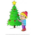 How to Draw Boy Looking at The Christmas Tree