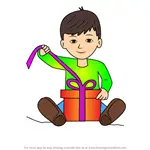 How to Draw Boy Opening A Christmas Gift