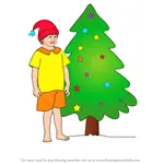How to Draw Boy with Christmas Tree