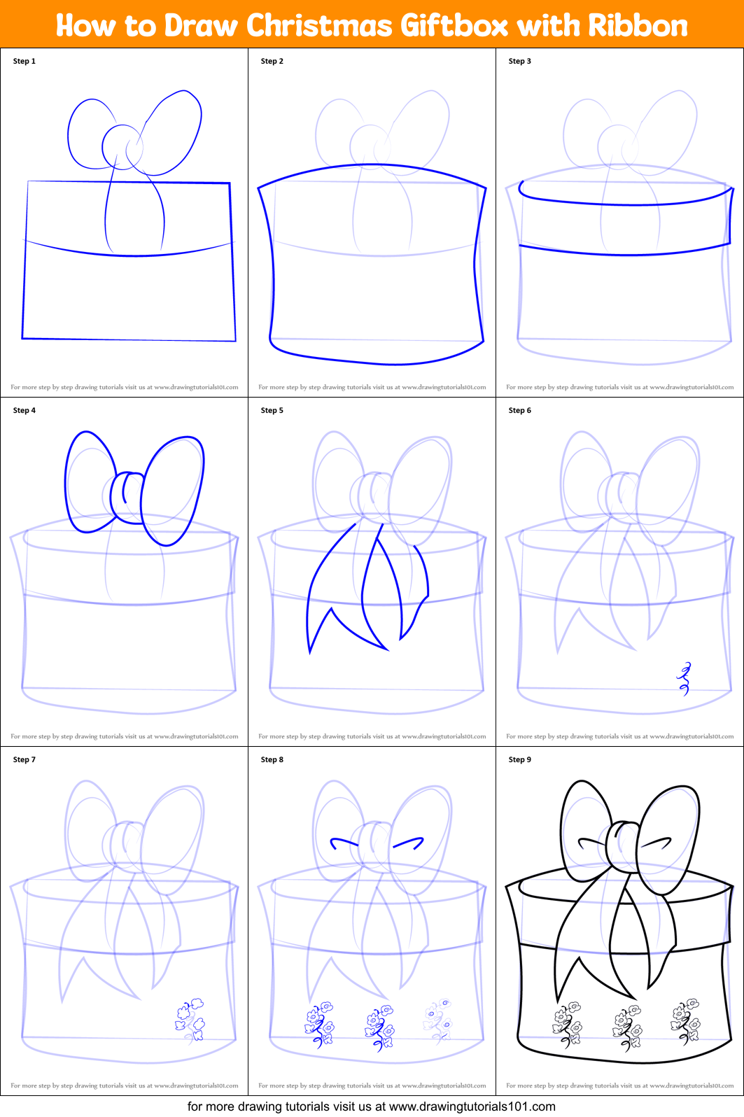 How to Draw Christmas Giftbox with Ribbon (Christmas) Step by Step