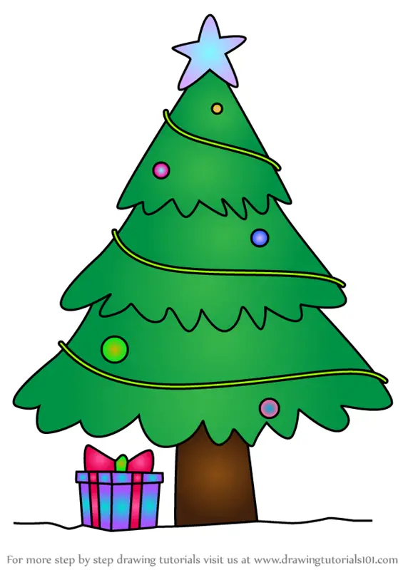 how to draw a christmas tree for kids step by step