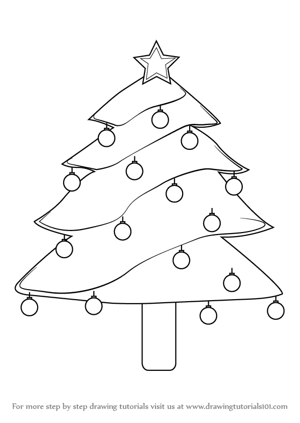 Learn How To Draw Decorated Christmas Tree Christmas Step By