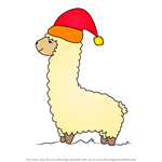 How to Draw llama Wearing Santa Hat