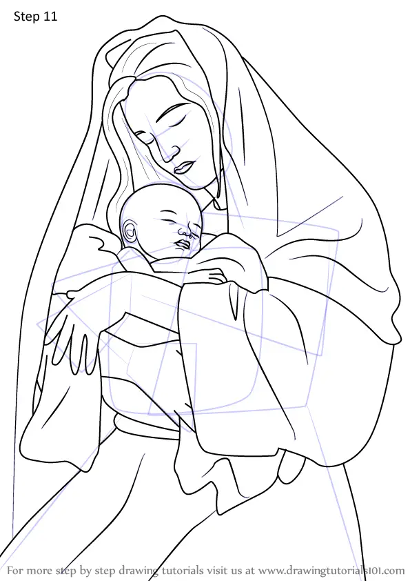 Learn How to Draw Mary holding Baby Jesus Nativity 