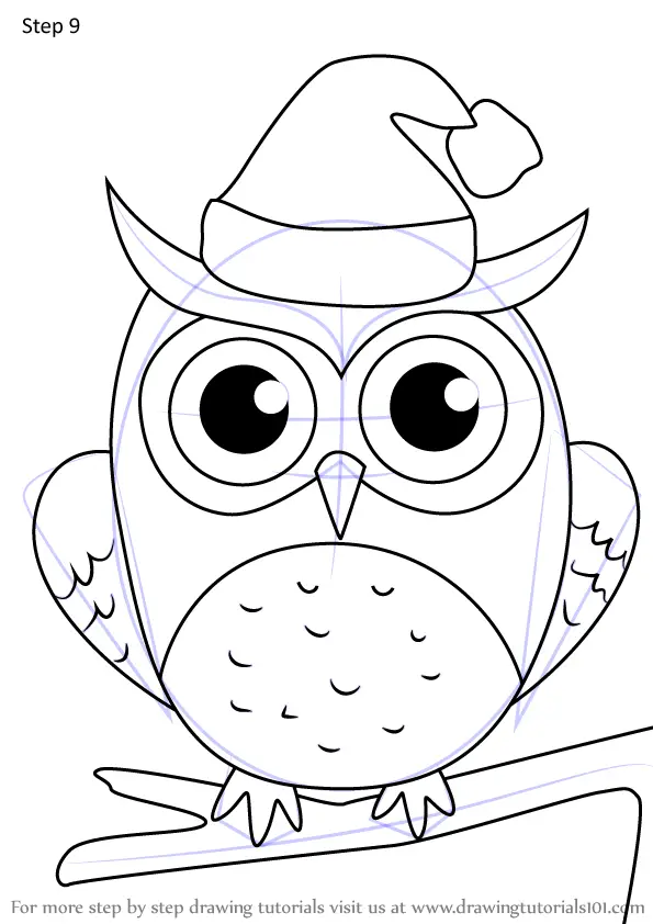 Learn How to Draw Owl Wearing a Santa Hat (Christmas) Step by Step