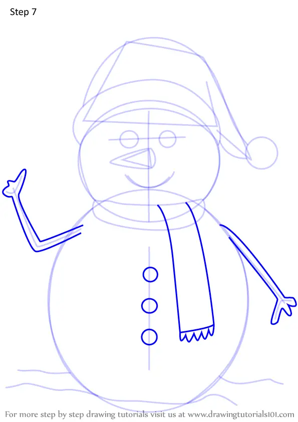 Step by Step How to Draw Snowman With Scarf