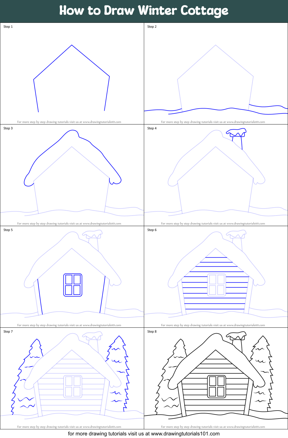 How To Draw Winter Cottage Printable Step By Step Drawing Sheet