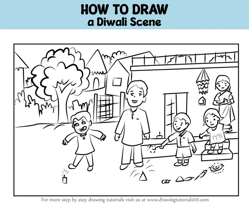 Diwali drawing for kids | How to draw safe diwali festival | Cute girl d...  | Diwali drawing, Diwali festival drawing, Drawing for kids