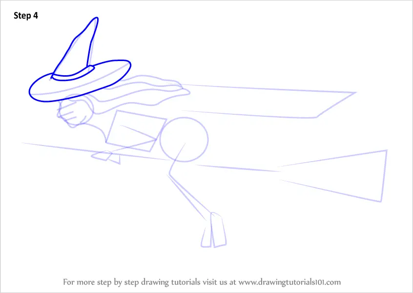 Learn How to Draw Witch on Broom (Halloween) Step by Step : Drawing
