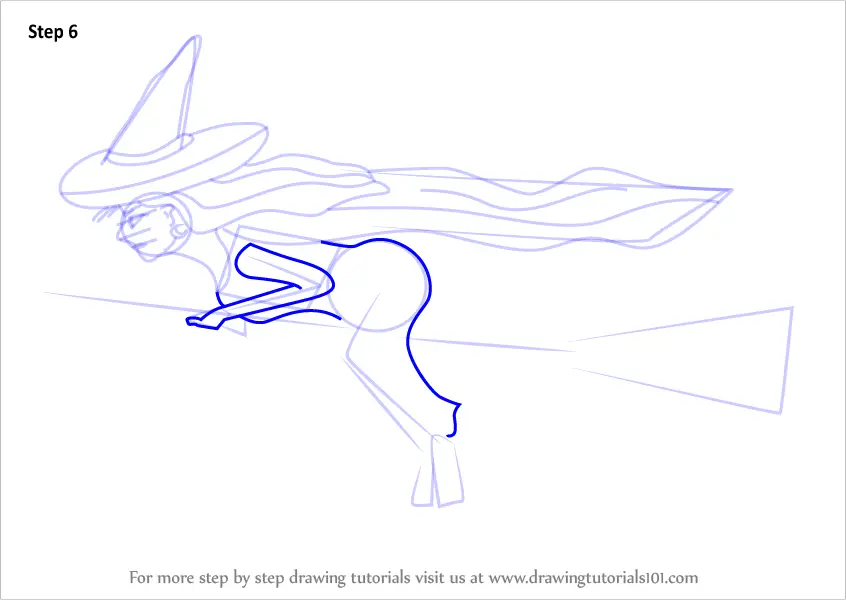 Learn How To Draw Witch On Broom (Halloween) Step By Step : Drawing  Tutorials