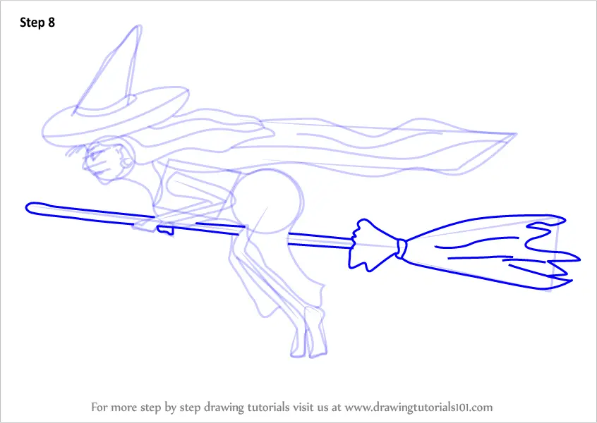 How to Draw Witch on Broom (Halloween) Step by Step