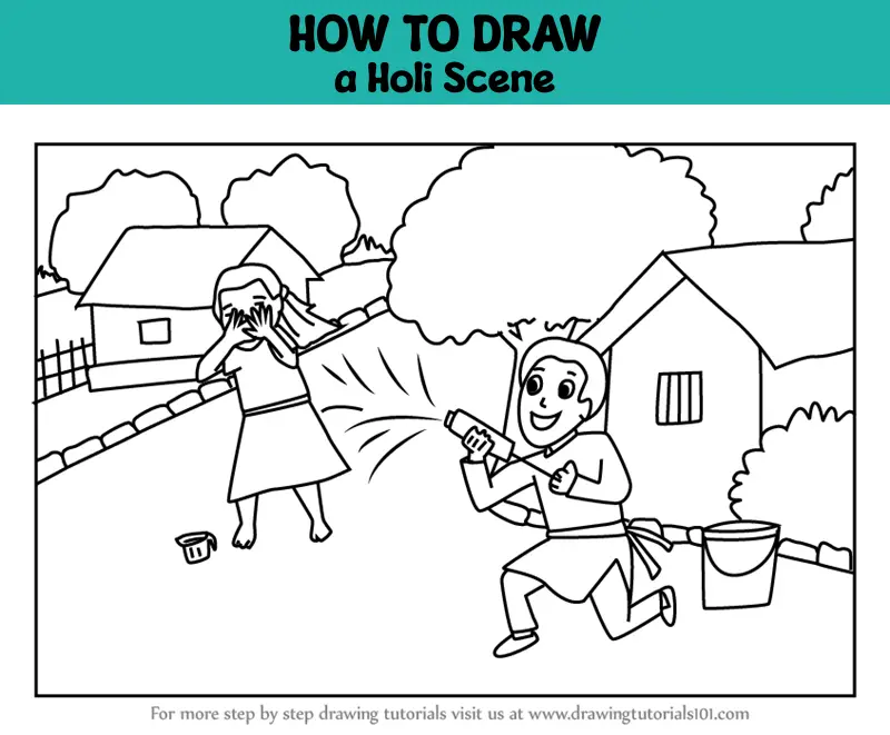 Holi Special Drawing Easy steps || Holi Festival Poster Drawing Easy steps  || Happy Holi Drawing - YouTube