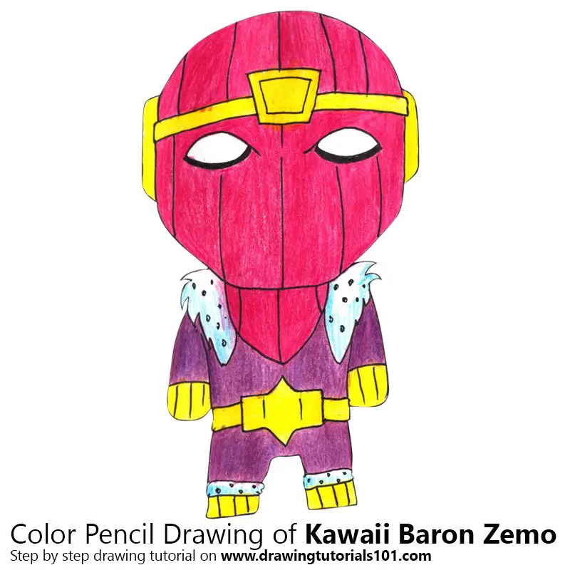 Kawaii Baron Zemo Color Pencil Drawing