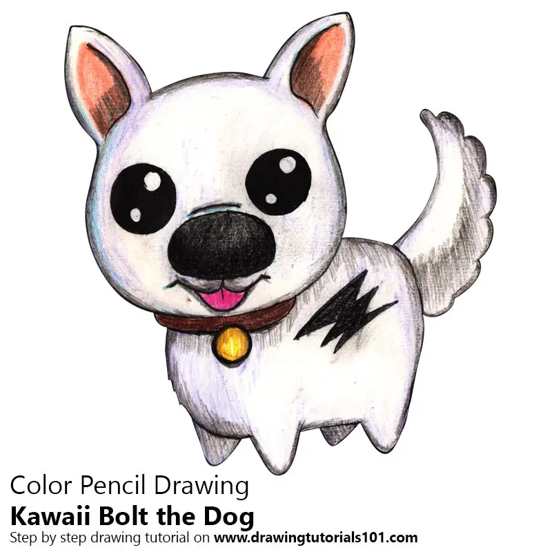 Kawaii Bolt the Dog Colored Pencils Drawing Kawaii Bolt the Dog with