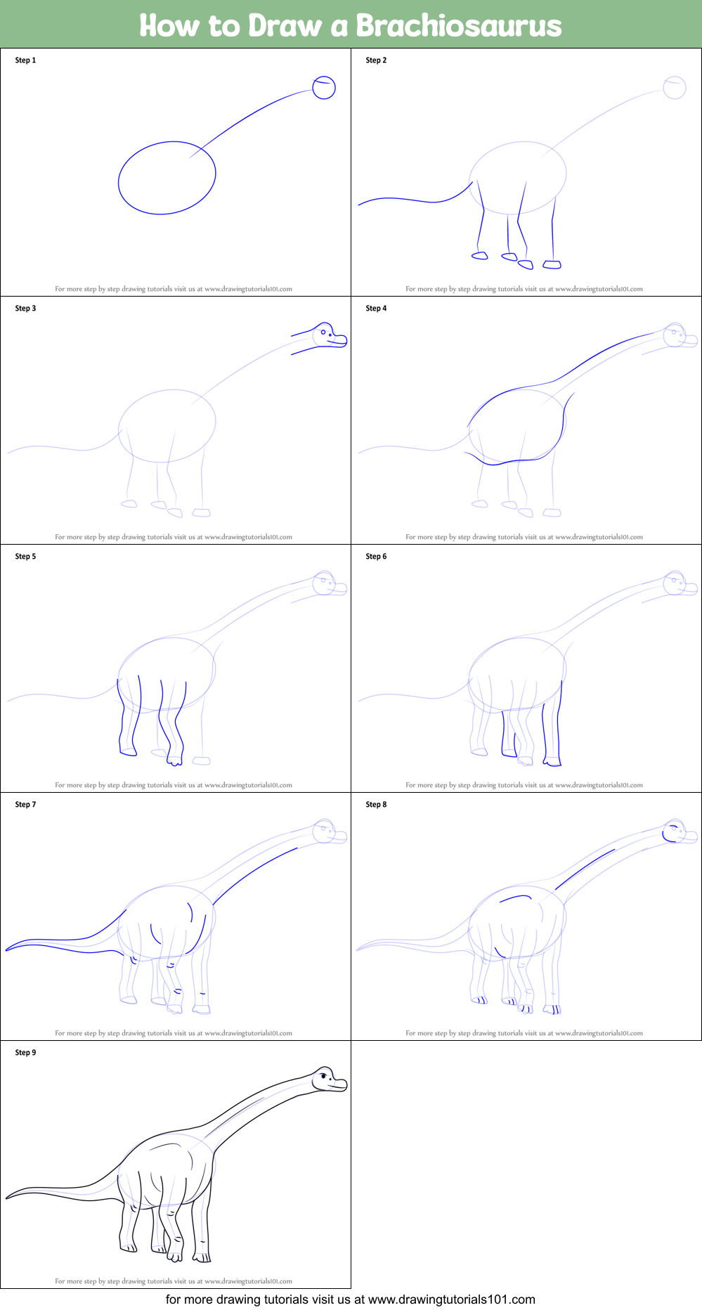 How to Draw a Brachiosaurus printable step by step drawing sheet