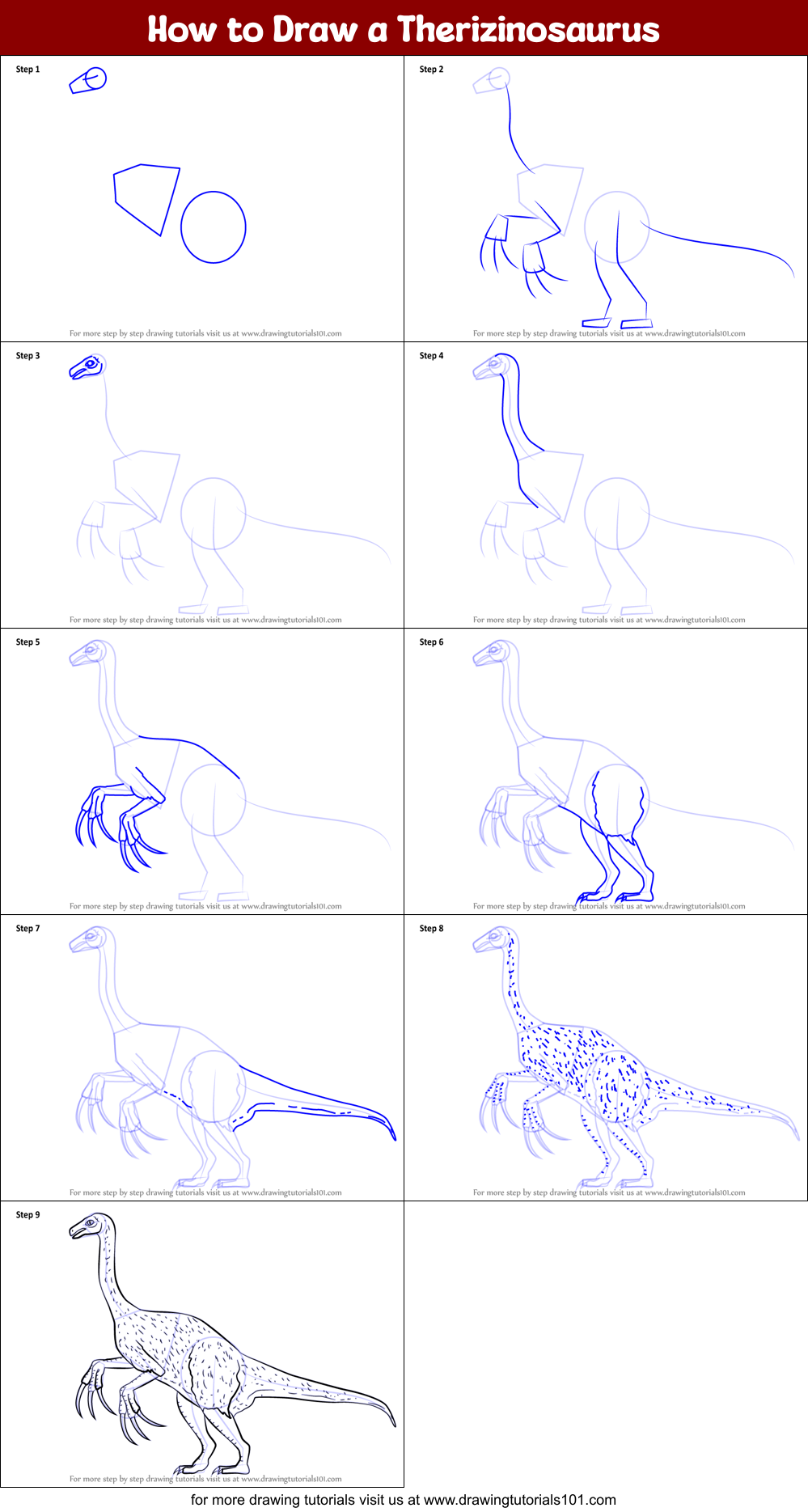 How to Draw a Therizinosaurus printable step by step drawing sheet