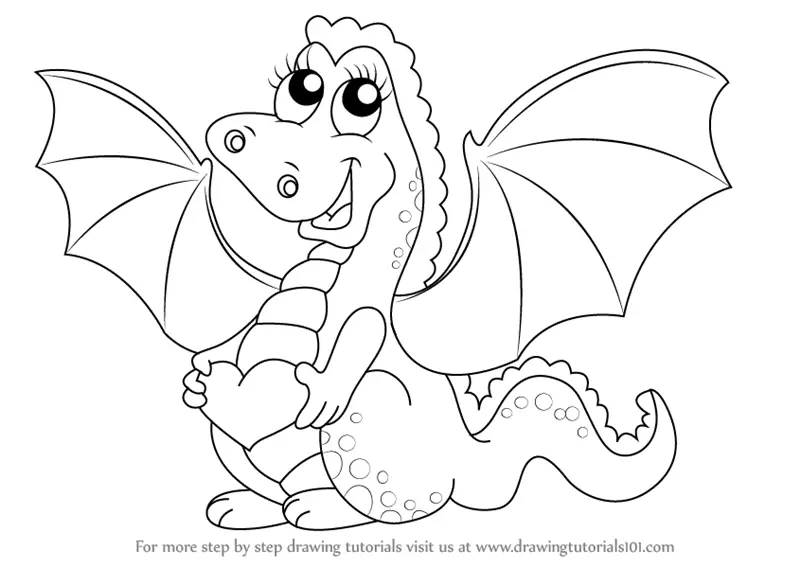 How to Draw an Easy Cartoon Dragon, Step by Step, Dragons, Draw a Dragon,  Fantasy, FREE Online Drawing Tuto… | Easy cartoon drawings, Cartoon dragon,  Simple cartoon