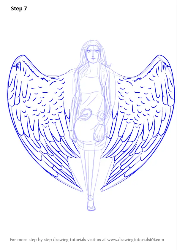 Learn How to Draw an Angel with Wings (Angels) Step by Step : Drawing