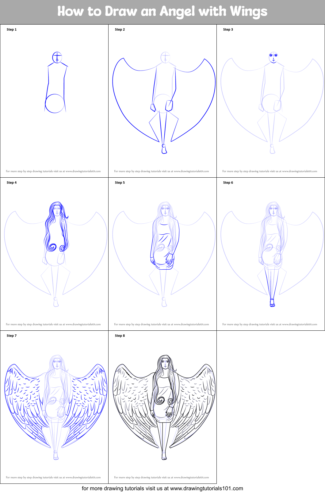 How To Draw An Angel With Wings Printable Step By Step Drawing Sheet 