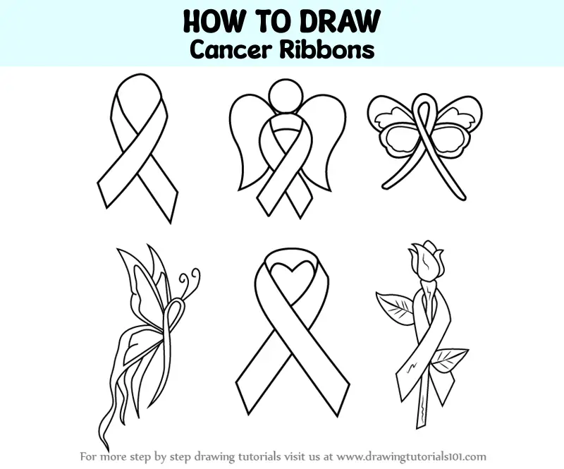 How to Draw Cancer Ribbons (Everyday Objects) Step by Step