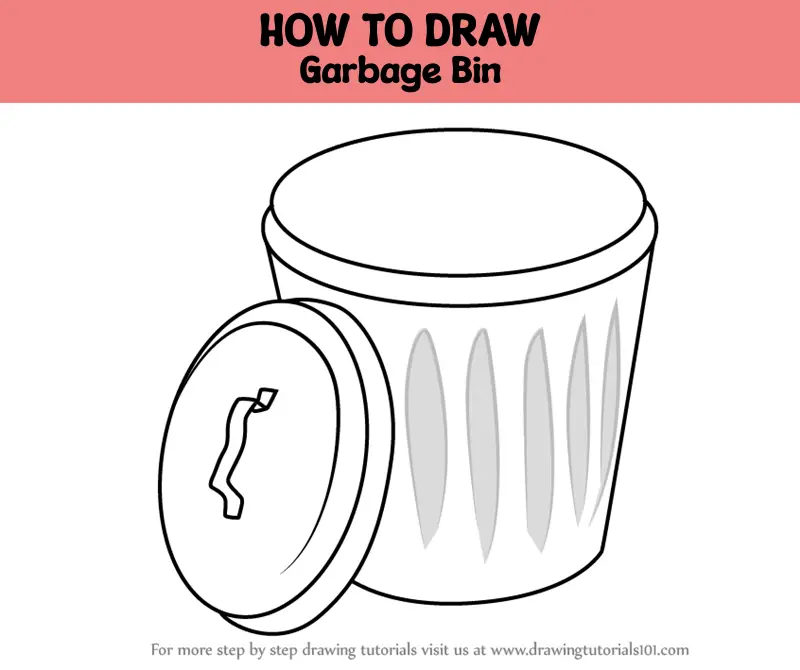 How to Draw Garbage Bin (Everyday Objects) Step by Step