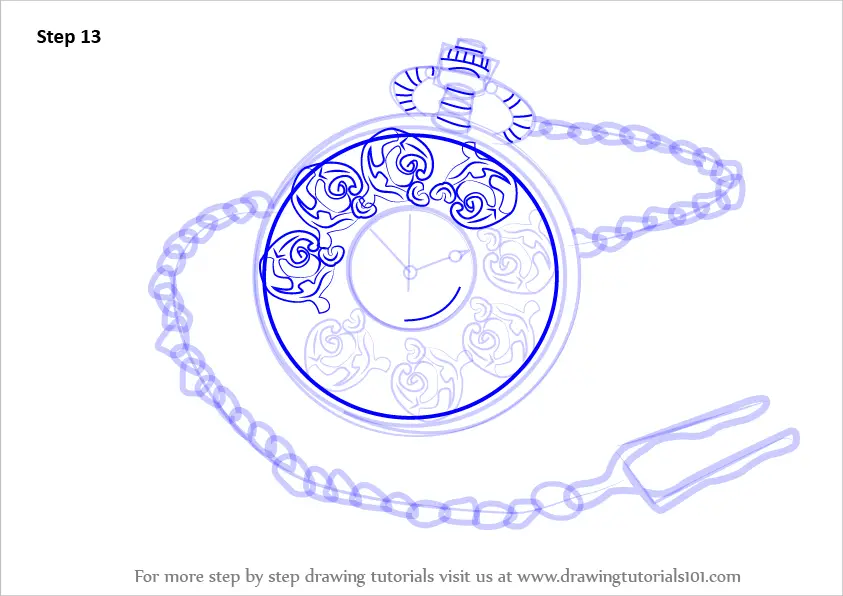Learn How to Draw a Pocket Watch (Everyday Objects) Step by Step