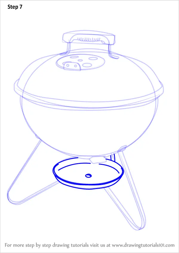 How To Draw Portable Charcoal Grill Bbq Everyday Objects Step By Step