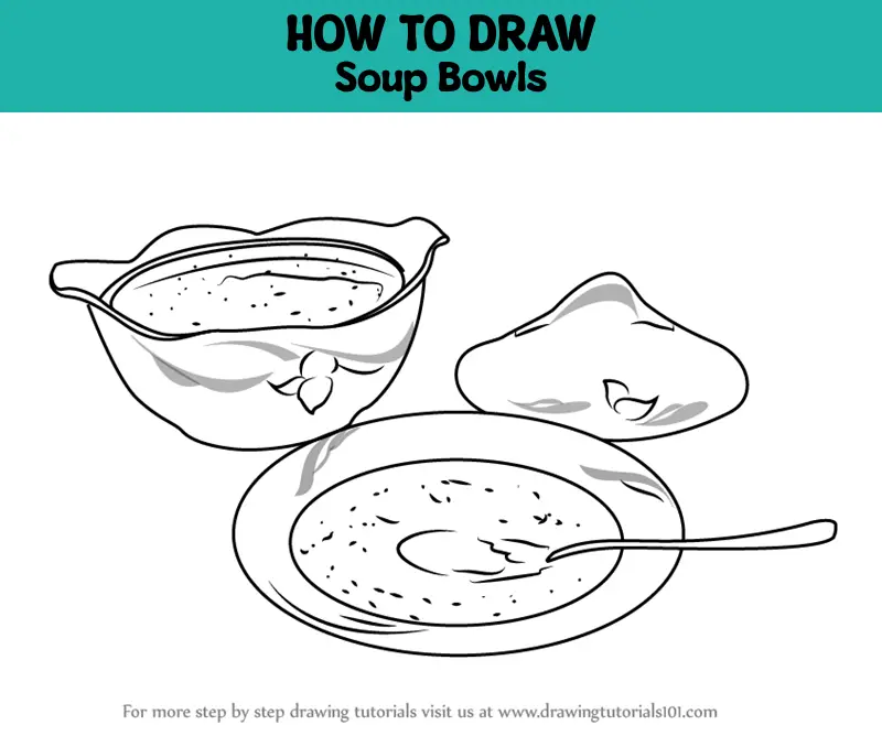 How To Draw Soup Bowls Everyday Objects Step By Step