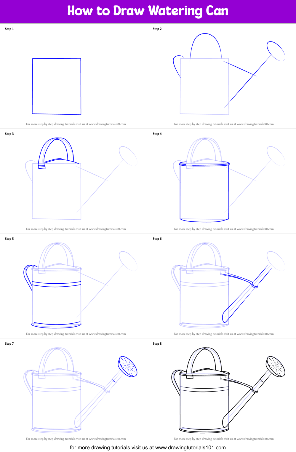 How to Draw Watering Can printable step by step drawing sheet