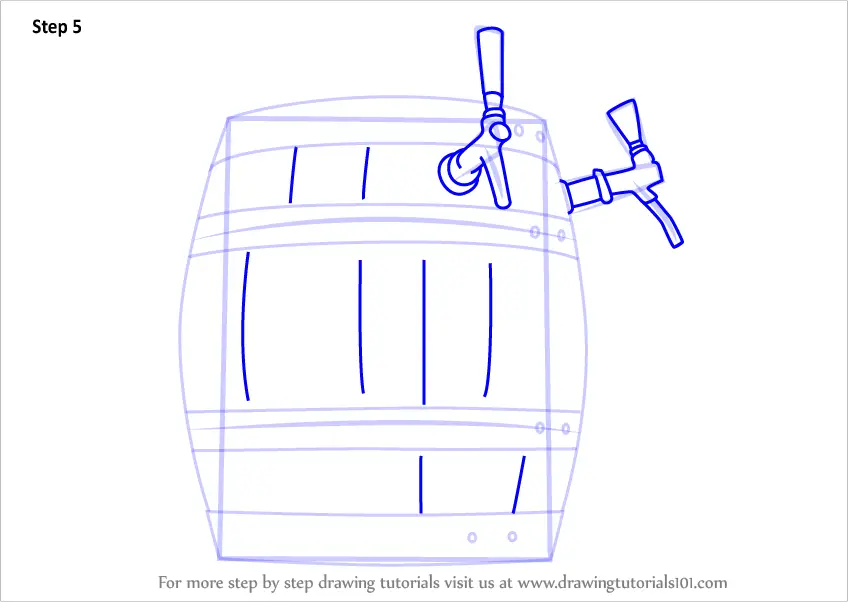 How to Draw Wooden Beer Keg (Everyday Objects) Step by Step