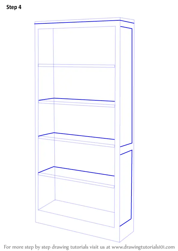 How to Draw a Book Shelf (Furniture) Step by Step