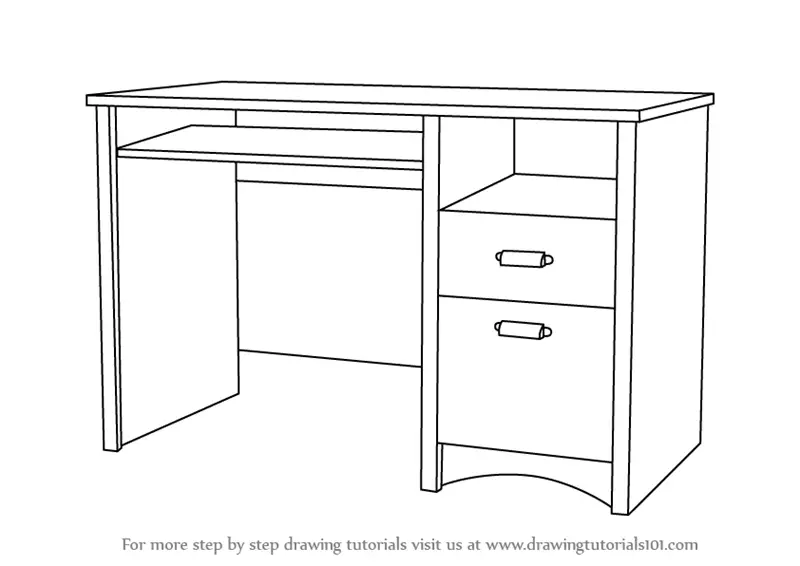 How to Draw a Computer Desk (Furniture) Step by Step