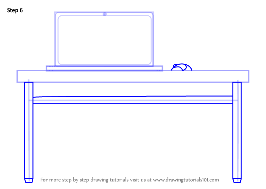 How to Draw Laptop Desk (Furniture) Step by Step