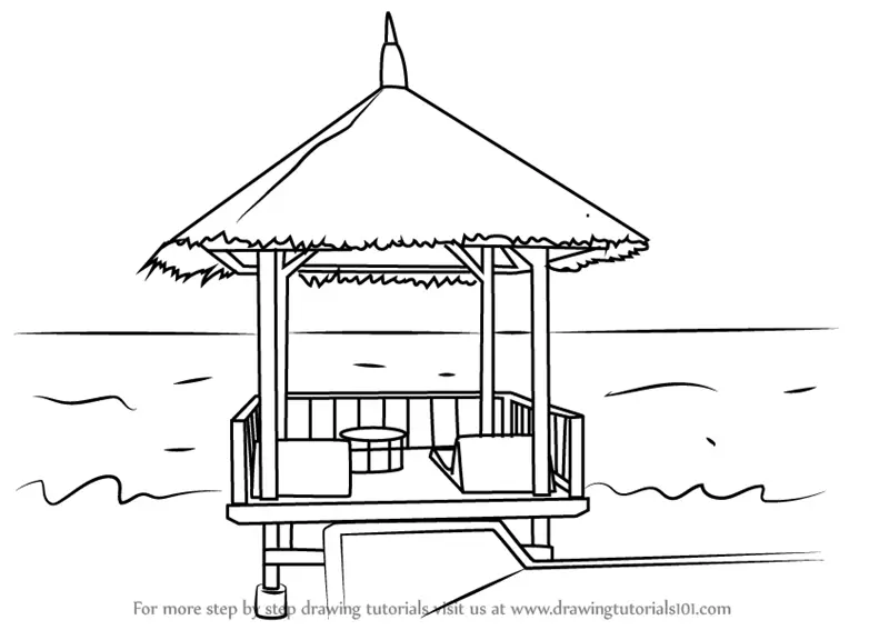 How to Draw a Beach Hut (Houses) Step by Step