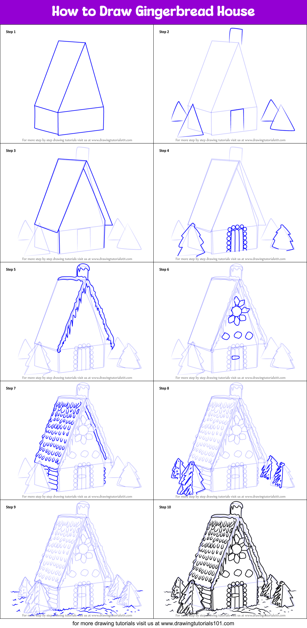 How to Draw Gingerbread House printable step by step drawing sheet
