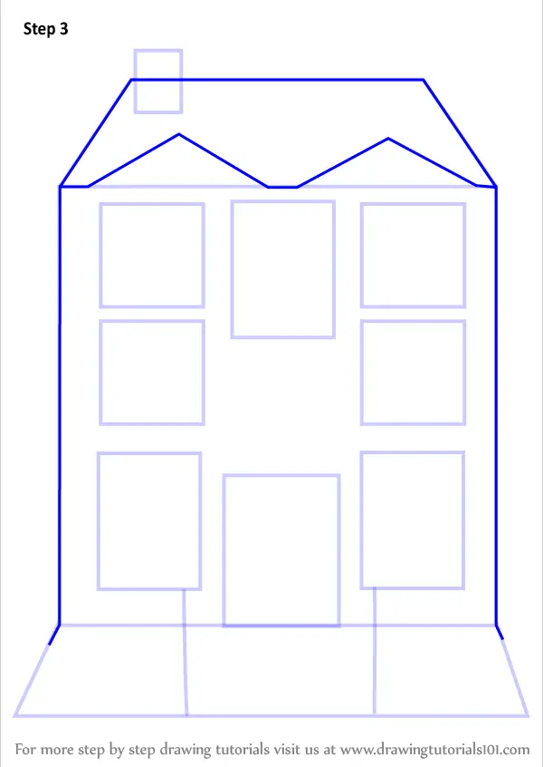 Learn How to Draw Mansion House (Houses) Step by Step : Drawing Tutorials