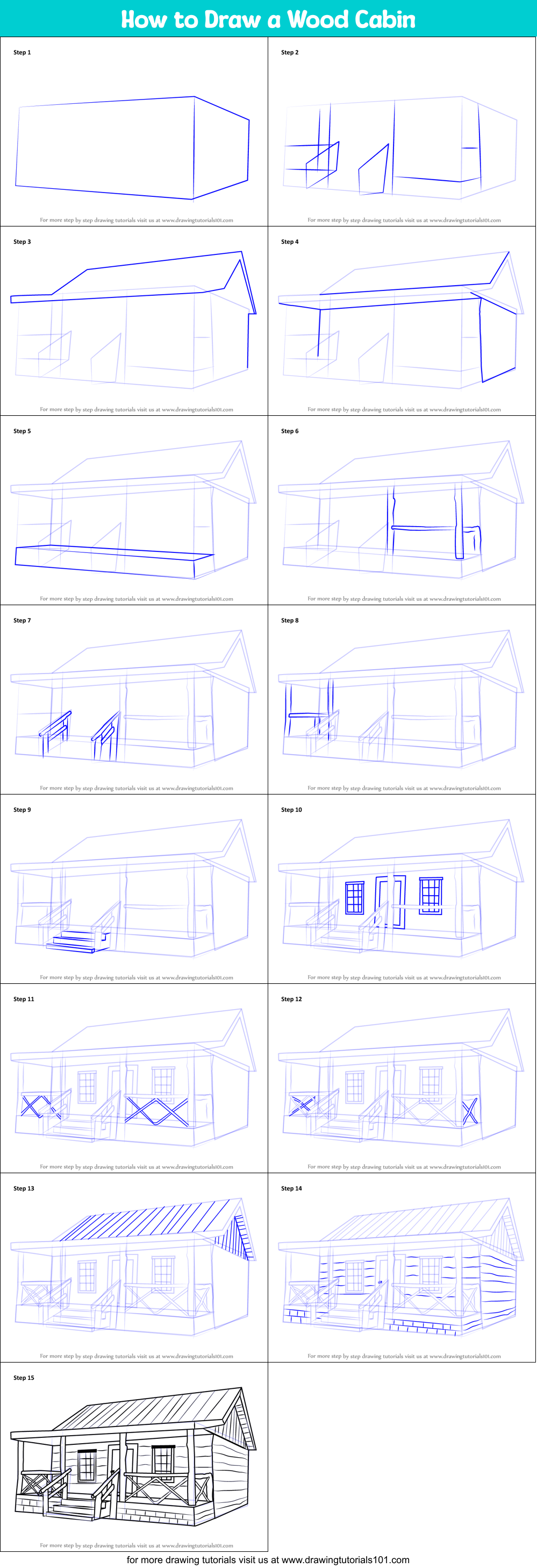 How to Draw a Wood Cabin printable step by step drawing sheet