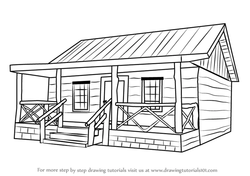 How to Draw a Wood Cabin (Houses) Step by Step