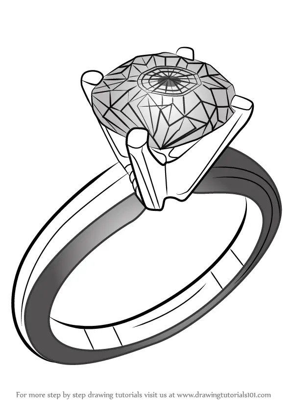 How to Draw a Diamond Ring (Jewellery) Step by Step
