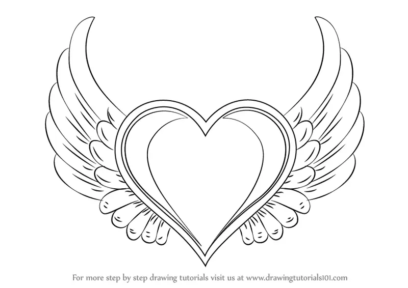 Learn How to Draw Heart with Wings (Love) Step by Step Drawing Tutorials