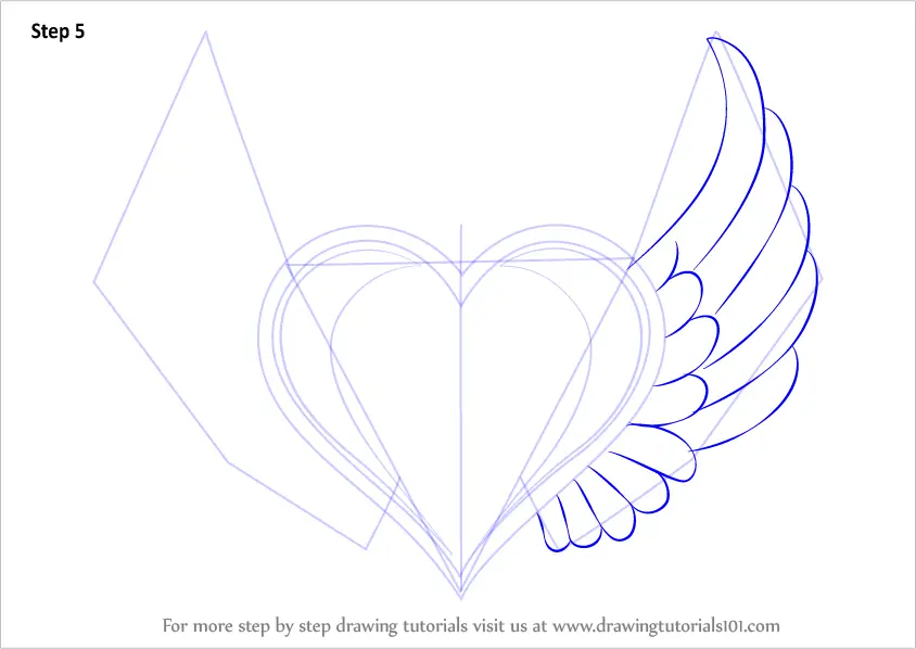 how to draw a heart with wings and a rose