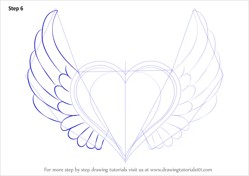 heart with wings drawings step by step