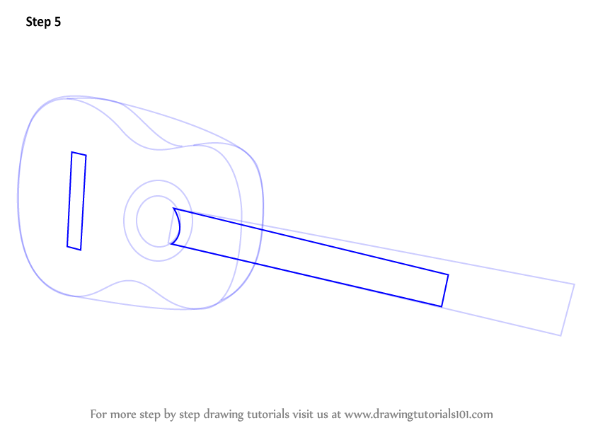 How To Draw A Acoustic Guitar On Floor Musical Instruments Step By Step