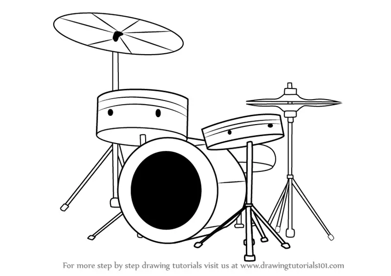 Bass drum with bass pedal sketch drawing isolated on white background.  posters for the wall • posters instrument, floor, hand | myloview.com
